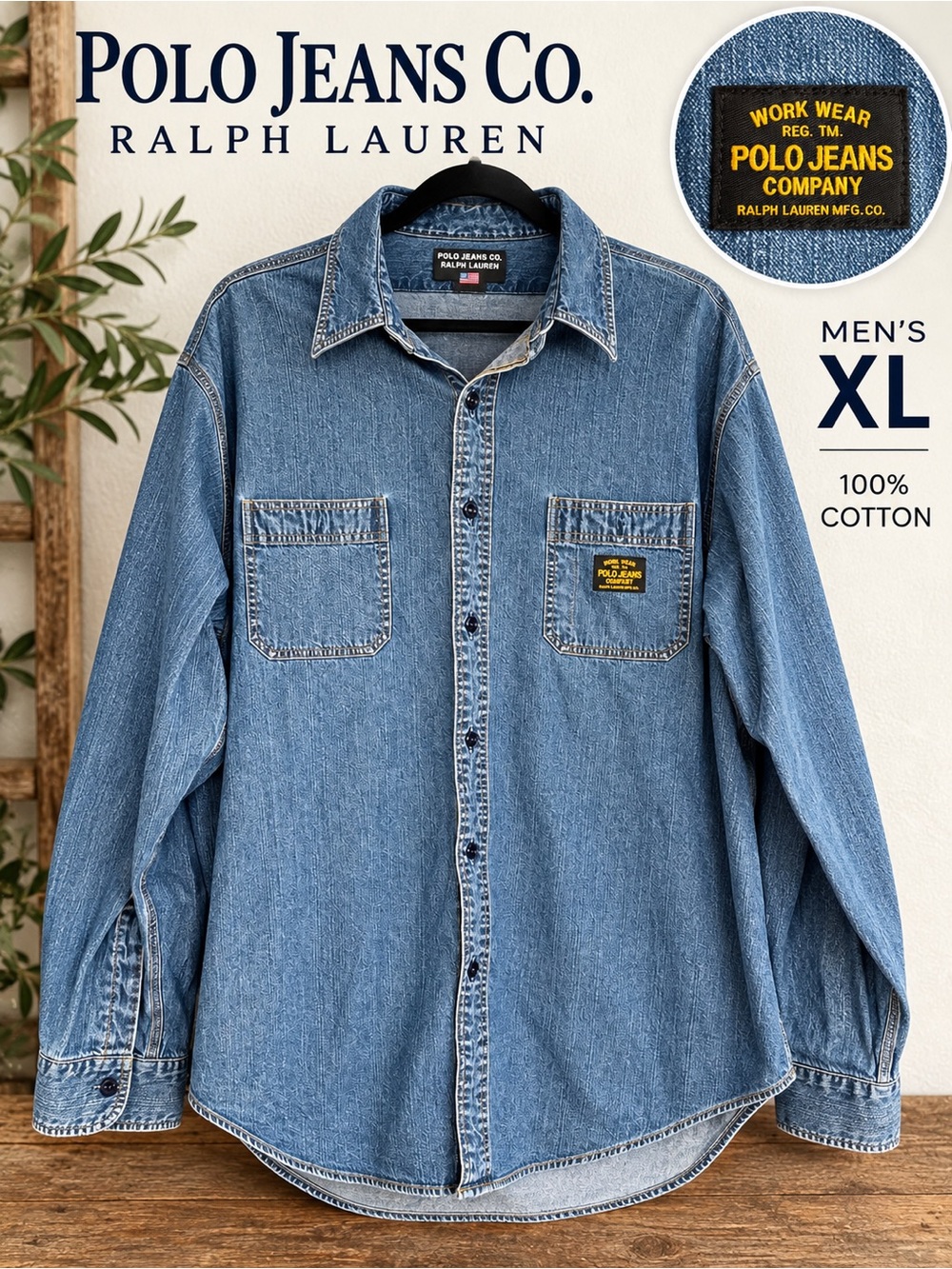 Polo Jeans Co. Ralph Lauren Work Wear Denim Shirt XL